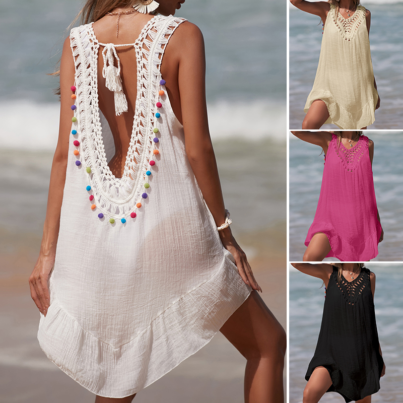Cover Up Kaftan - Frauen V-ausschnitt Rückenfreies Aushöhlen Kurzes Kleid