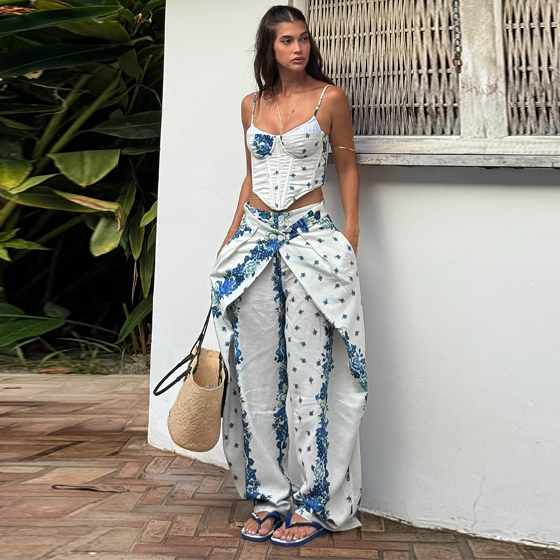 Romper Floral Print - Sexy Bedrucktes Westen-Hosen-Set für Damen Ärmelloses