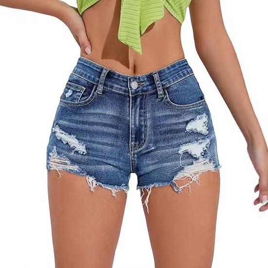 Damen High-Waist Distressed Bl – Shorts Denim Frayed Bewertung und Preis